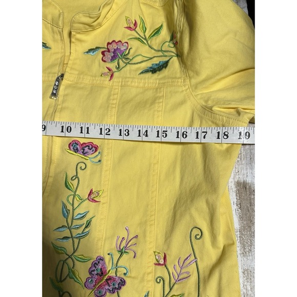 Quacker Factory Jacket Yellow Floral Embroidered Denim Butterfly‎ Zip Medium - Picture 6 of 8